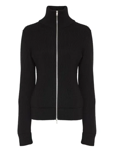 Maison Margiela Full-zip Wool Ribbed Cardigan Clothing In Black