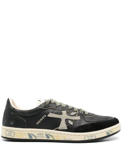 Premiata Casual Sneakers With Contrast Sole And Perforated Detailing In Black
