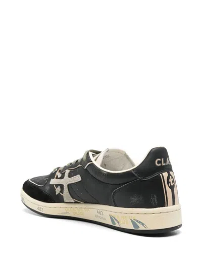 Premiata Casual Sneakers With Contrast Sole And Perforated Detailing In Black