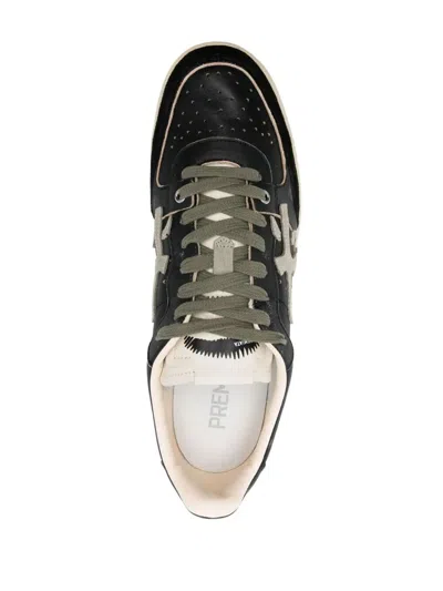 Premiata Casual Sneakers With Contrast Sole And Perforated Detailing In Black