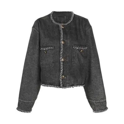 R13 Chain Embellished Crop Denim Jacket In Black
