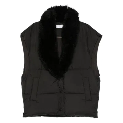 Iro Quilted Faux-fur Collar Vest In Black