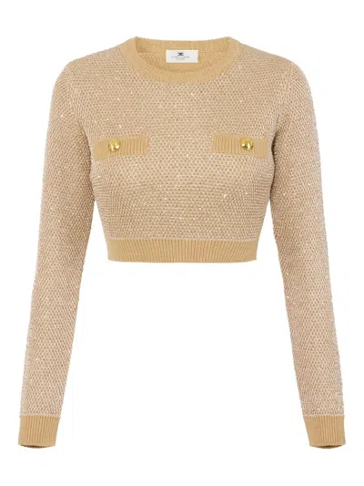 Elisabetta Franchi Sequin-embellished Sweater In Brown