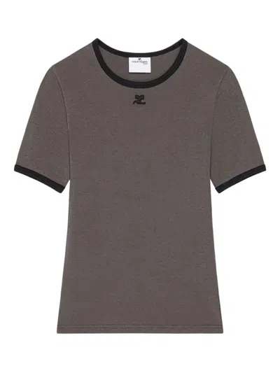 Courrèges Cotton T-shirt With Contrasting Trim In Gray