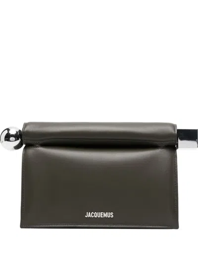 Jacquemus Womens Dark Khaki La Pochette Rond Carre Leather Clutch Bag In Gray
