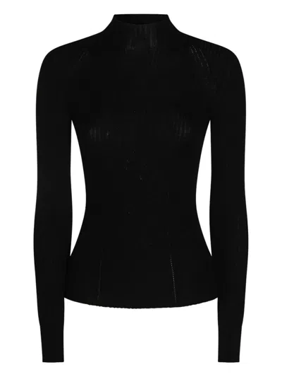 Twinset Fitted Ribbed Knit Sweater With High Neckline In Black