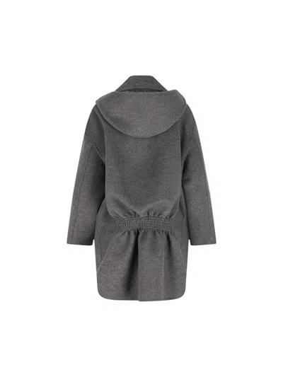 Fendi Long Sleeved Hooded Coat In Gray