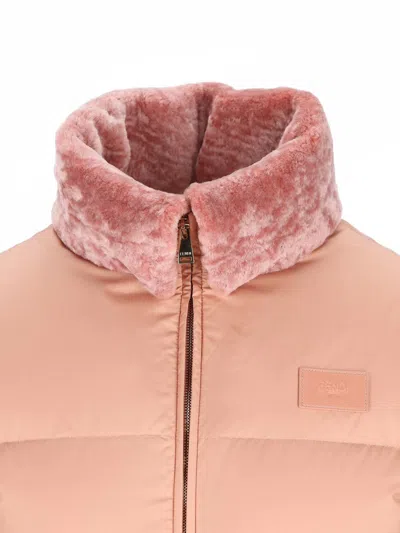 Fendi Women Pink Technical Fabric And Shearling Down Jacket In Pink