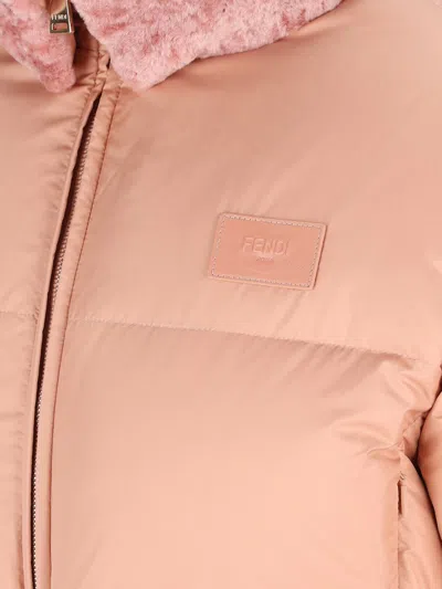 Fendi Women Pink Technical Fabric And Shearling Down Jacket In Pink