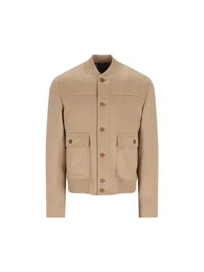 Fendi Buttoned Patch-pocket Jacket In Brown