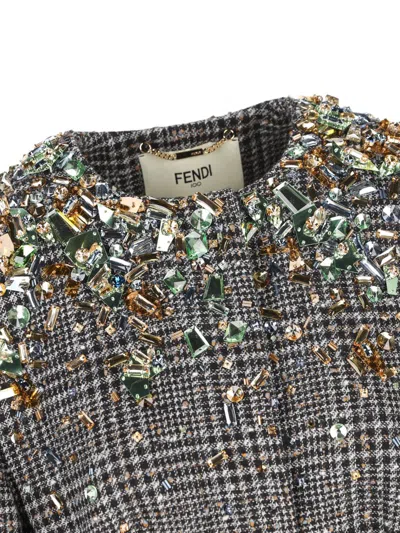 Fendi Crystal-embellished Jacket In Gray