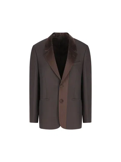 Fendi Tailored Wool Blazer Notch Lapel In Brown