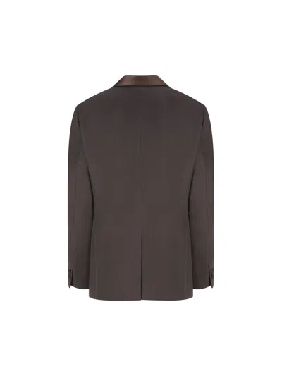 Fendi Tailored Wool Blazer Notch Lapel In Brown