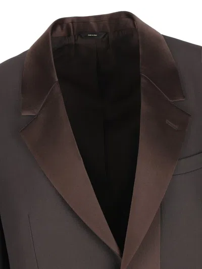 Fendi Tailored Wool Blazer Notch Lapel In Brown