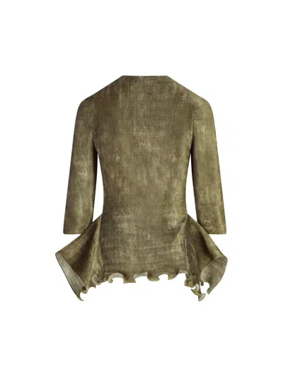 Fendi Ruffled Buttoned Sweater In Green