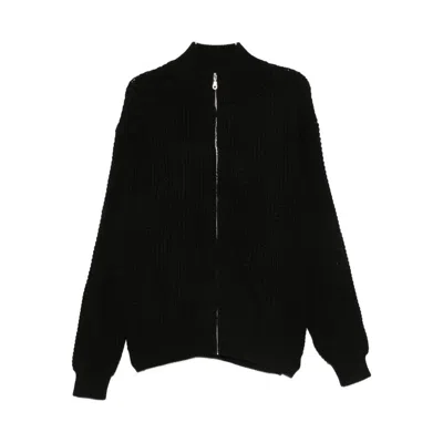 Family First Waffle-knit Zip-up Cardigan In Black