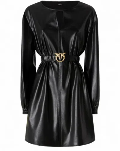 Pinko Short Black Leather-effect Dress In Black