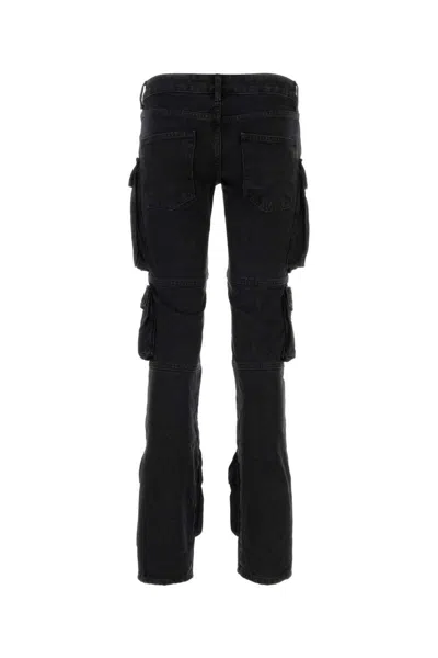 Attico Dark Wash Cargo Jeans With Logoed Buttons 15cm In Black