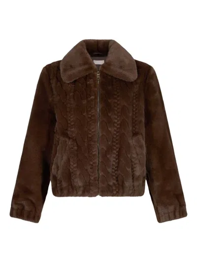 Liu •jo Teddy Bomber Jacket With Cable Knit Detailing In Multi