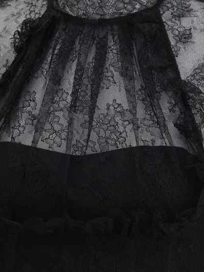 Alexander Mcqueen High Neck Sheer Lace Short Sleeve Top In Black