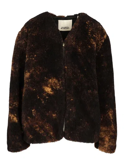 Isabel Marant Agnela-gd Patina Furry Coat Jackets Brown In Brown