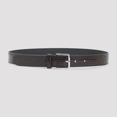 The Frankie Shop Crocodile-embossed Leather Belt In Brown