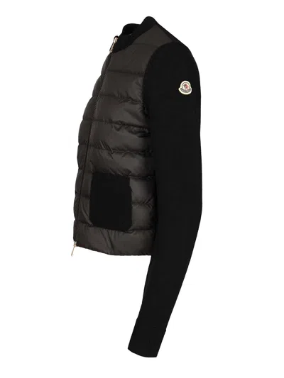 Moncler Wool And Quilted Shell Down Cardigan In Black