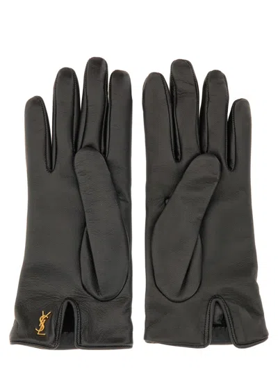 Saint Laurent Cassandre Short Gloves In Gray