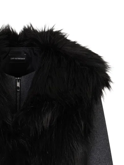 Emporio Armani Polygon Capsule Collection Two-in-one Wool Cloth Jacket With Faux Fur Gilet In Black