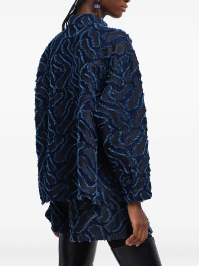 Emporio Armani Fringed Embossed-motif Jacquard Denim Shirt Jacket In Multi