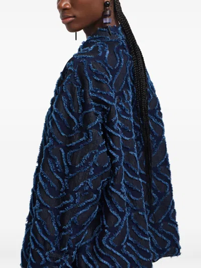 Emporio Armani Fringed Embossed-motif Jacquard Denim Shirt Jacket In Multi