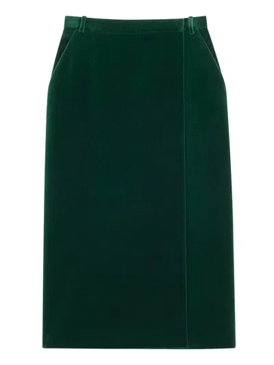 Saint Laurent Cotton Velvet Crisscross Midi Skirt Clothing In Green