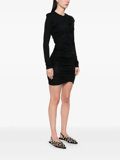 Isabel Marant Étoile Draped Jersey Mini Dress With Long Sleeves In Black