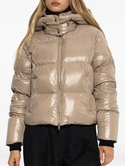 Moose Knuckles Detachable Hood Shiny Shell Down Jacket Clothing In Gold