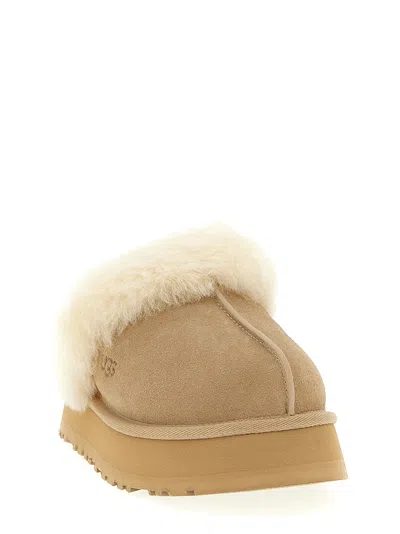 Ugg Sheepskin And Suede Slide With Plush Collar In Brown