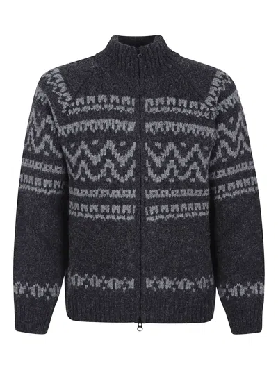 C.p. Company Graphic Patterned Wool Cardigan With High Collar In Gray