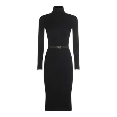 Elisabetta Franchi Black Viscose Midi Dress In Black
