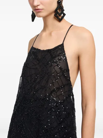 Emporio Armani Sequin-embellished Backless Mini Dress In Black