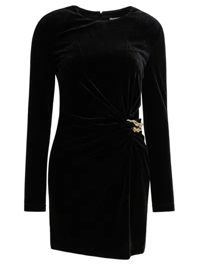 Self-portrait Twisted Waist Dress With Gold Detail In Black