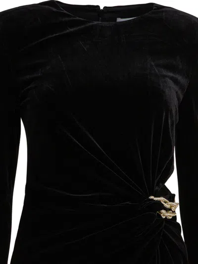 Self-portrait Twisted Waist Dress With Gold Detail In Black
