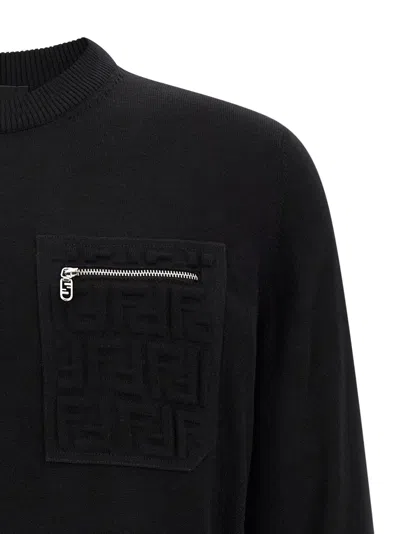 Fendi Regular Fit Wool Blend Pullover With Pockets In Black