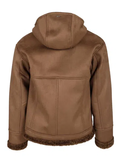 Herno Hooded Jacket With Front Pockets And Sleeves In Brown