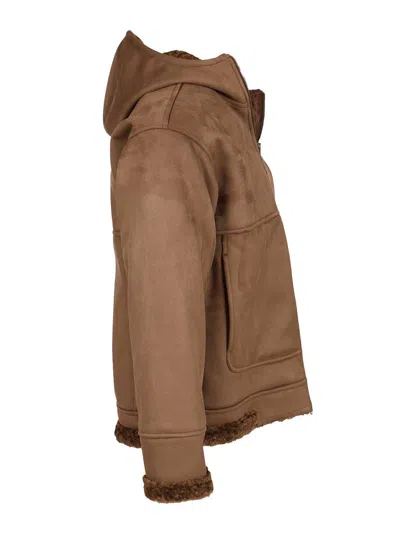 Herno Hooded Jacket With Front Pockets And Sleeves In Brown