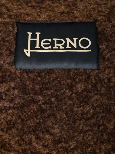 Herno Hooded Jacket With Front Pockets And Sleeves In Brown