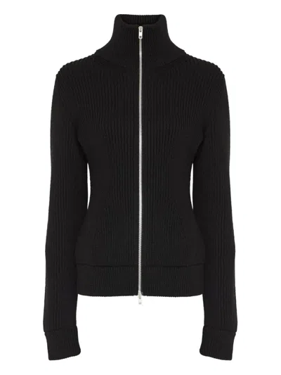 Maison Margiela Full-zip Wool Ribbed Cardigan Clothing In Black