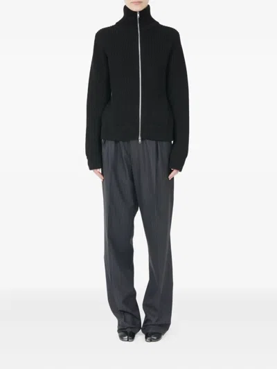 Maison Margiela Full-zip Wool Ribbed Cardigan Clothing In Black