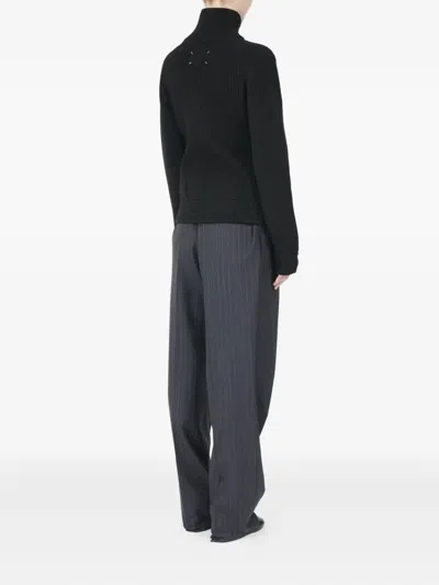 Maison Margiela Full-zip Wool Ribbed Cardigan Clothing In Black