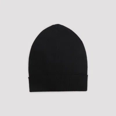 Rick Owens Textured Knit Beanie Cuffed Edge In Black