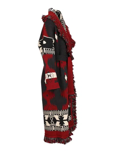 Alanui Icon Jacquard Coat Knitwear Red In Red