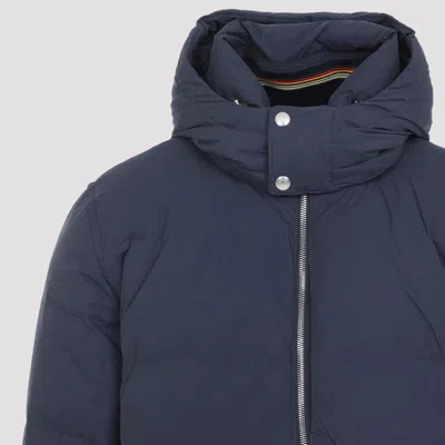 Paul Smith Hooded Navy Blue Polyamide Jacket In Blue